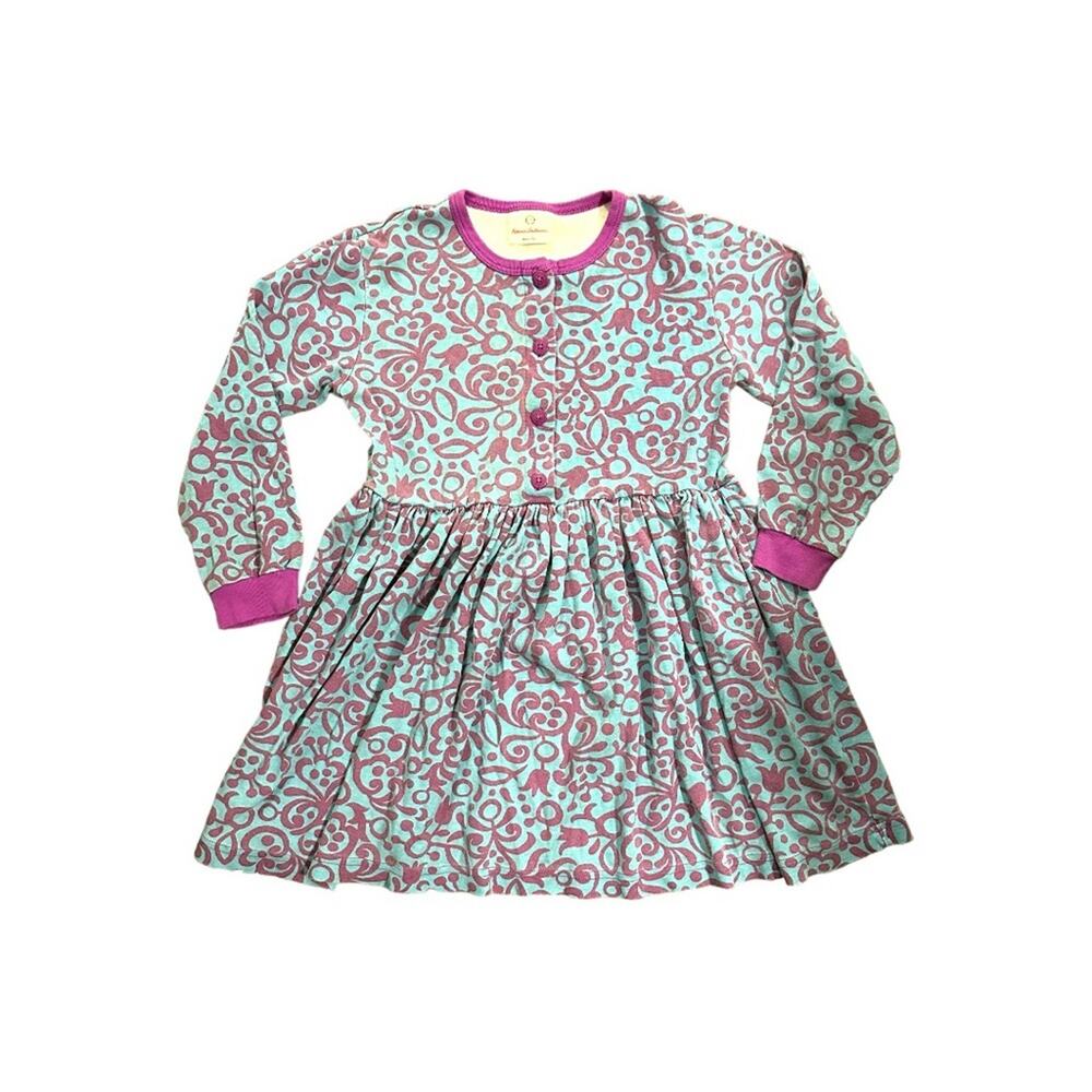 Hanna Andersson Blue &‎ Purple Paisley Print Long Sleeve Dress Size 120 (6-7)